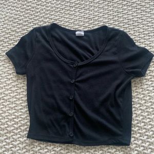 Black Cropped Button Top